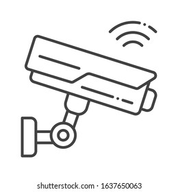Video surveillance camera black line icon. 24 hours monitoring. CCTV. Hotel security system. Pictogram for web page, mobile app, promo. UI UX GUI design element. Editable stroke.
