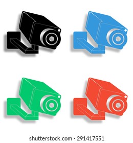 video surveillance camera icon with shadow - colored vector set