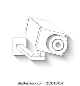 Video surveillance Camera icon - white vector illustration with shadow