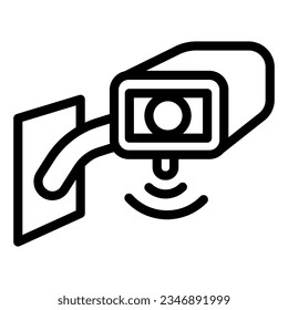 Icono de la línea de la cámara de vigilancia de vídeo, símbolo del hogar inteligente, signo del vector de la cámara de seguridad al aire libre sobre fondo blanco, cámara de protección de seguridad cctv en contorno para el móvil. Gráficos vectoriales.