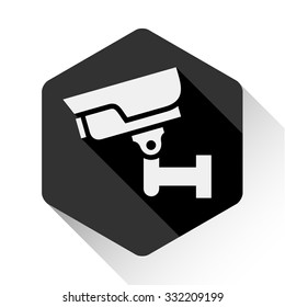 Video surveillance, camera on a black hexagon, vector illustration