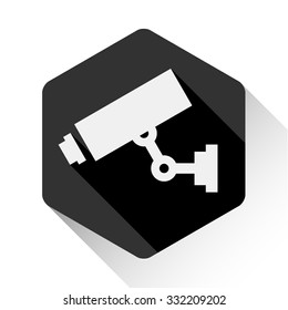 Video surveillance, camera on a black hexagon, vector illustration