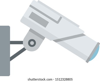 Video surveillance camera. safety and security. Cartoon flat illustration. fixation in the wall. White CCTV device with red lens. Security footage set