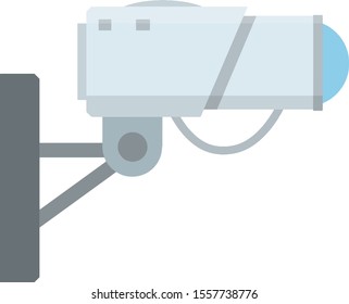 Video surveillance camera. safety and security. Cartoon flat illustration. fixation in the wall. White CCTV device with red lens. Security footage set
