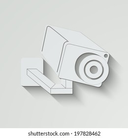 Video surveillance Camera vector icon - paper illustration with shadow on light background