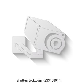 video surveillance camera vector icon - paper illustration on white background 