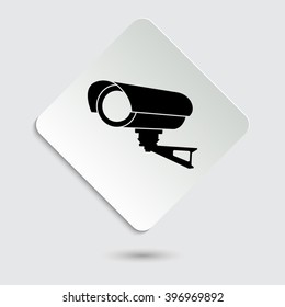 Video surveillance CCTV Camera - black vector icon  on a paper button
