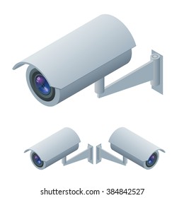 Video surveillance, CCTV camera icon, security camera 3d. Flat 3d isometric vector illustration. For infographics and design