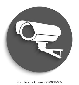Video surveillance CCTV Camera - vector icon with shadow on a round grey button