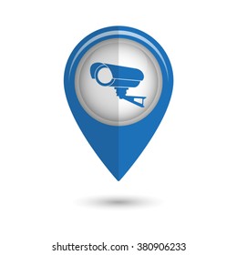 Video surveillance CCTV Camera - vector icon;  blue map pointer