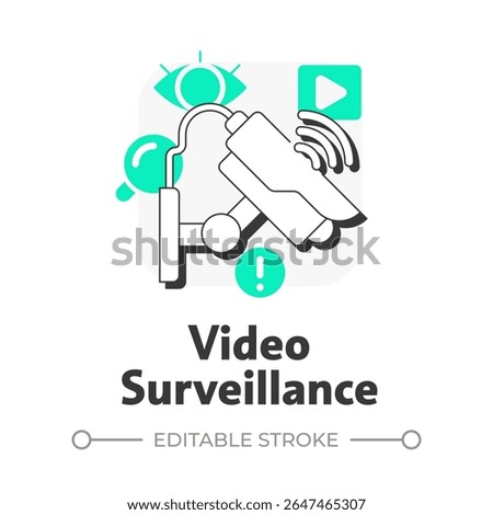 Video surveillance flat outline concept icon. Component of physical security system. Monitoring in real time. Modern line illustration with green glyphs. Conceptual visual. Easy to edit