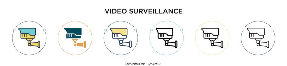 Video surveillance icon in filled, thin line, outline and stroke style. Vector illustration of two colored and black video surveillance vector icons designs can be used for mobile, ui, web