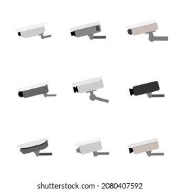 Juego de iconos de vigilancia de vídeo. Iconos planos CCTV de la cámara de seguridad de vectores.