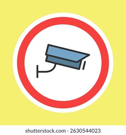 Video surveillance label, CCTV camera sticker made flat color style, vector illustration