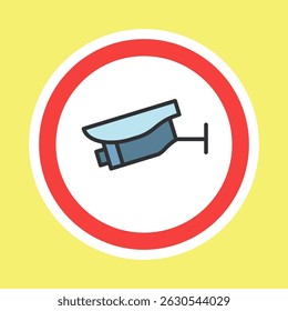 Video surveillance label, CCTV camera sticker made flat color style, vector illustration
