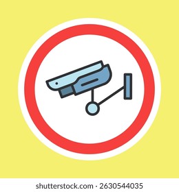 Video surveillance label, CCTV camera sticker made flat color style, vector illustration