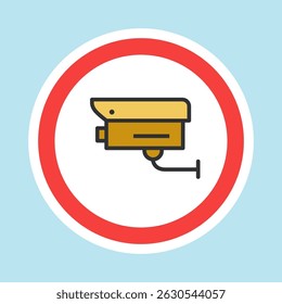 Video surveillance label, CCTV camera sticker made flat color style, vector illustration