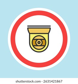 Etiqueta video de la vigilancia, etiqueta engomada de la cámara CCTV hecha estilo plano del color, Ilustración vectorial