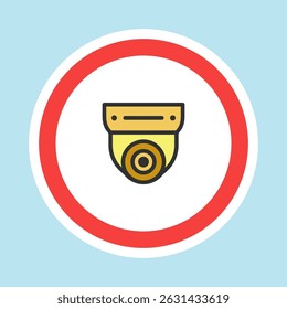 Etiqueta video de la vigilancia, etiqueta engomada de la cámara CCTV hecha estilo plano del color, Ilustración vectorial