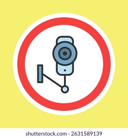 Video surveillance label, CCTV camera sticker made flat color style, vector illustration