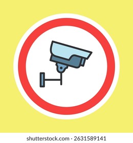 Video surveillance label, CCTV camera sticker made flat color style, vector illustration