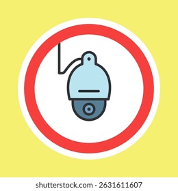Etiqueta video de la vigilancia, etiqueta engomada de la cámara CCTV hecha estilo plano del color, Ilustración vectorial