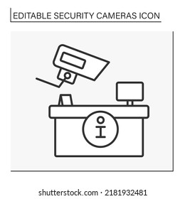  Video Surveillance Line Icon. Observation Of The Information Desk. Workplace. Security Camera Concept. Isolated Vector Illustration.Editable Stroke