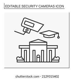  Video Surveillance Line Icon. Surveillance Of University, School And College. Education Center. Security Camera Concept. Isolated Vector Illustration.Editable Stroke