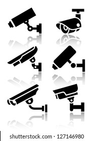 Video surveillance, new big set stickers, vector illustration