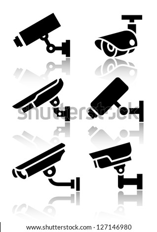 Video surveillance, new big set stickers, vector illustration