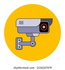 video surveillance on the wall of the building. covert surveillance of people. flat vector illustration.