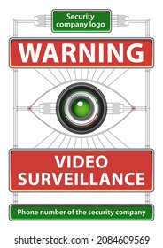 Videovigilancia, afiche o pegatina. Ilustración vectorial.