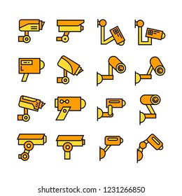 video surveillance security camera icons, yellow theme