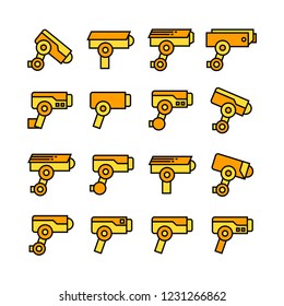 video surveillance security camera icons, yellow theme