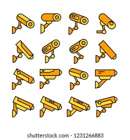 video surveillance security camera icons, yellow theme