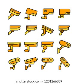 video surveillance security camera icons, yellow theme