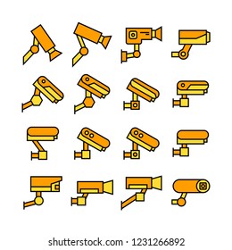 video surveillance security camera icons, yellow theme