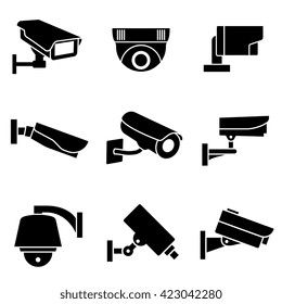 Video surveillance security cameras, CCTV vector icons. Surveillance camera for safety and protection signs