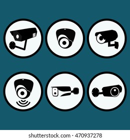 Video surveillance security cameras graphic pictograms set isolated vector .Private protection safety, and watching illustration