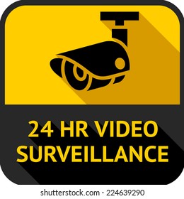 Video surveillance, set square stickers, vector illustration