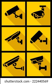 Video surveillance, set yellow square, vector illustration
