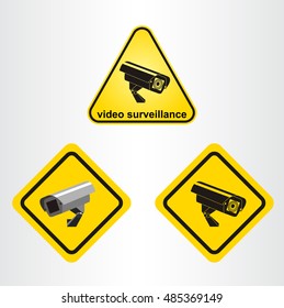 Video surveillance sign. CCTV Camera. Set of signs.