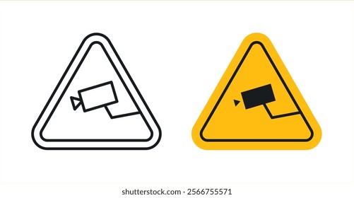 Video surveillance signs in black outline, solid and colored style