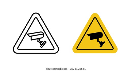 Video surveillance signs vectors set in black and red colors on white background.