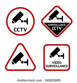 Video surveillance, sticky labels, vector illustration