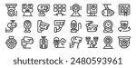 Video surveillance system icons set. Security camera icon set with various types of cameras, monitoring systems, and security features for enhanced safety and surveillance