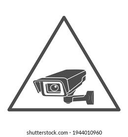Video surveillance triangular icon. Video camera icon. Empty outline, flat style.