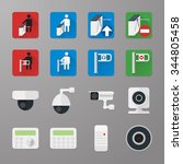 Video surveillance various camera and consoles, turnstile and wicket. Vector illustration