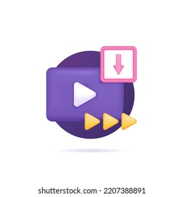 Video Symbol And Arrow. Icon About Movie Downloader, Video Download, High Speed. 3d And Realistic Concept Illustration Design. Graphic Elements