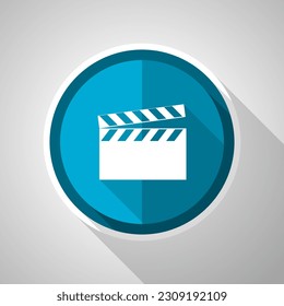 Video symbol, flat design vector blue icon with long shadow